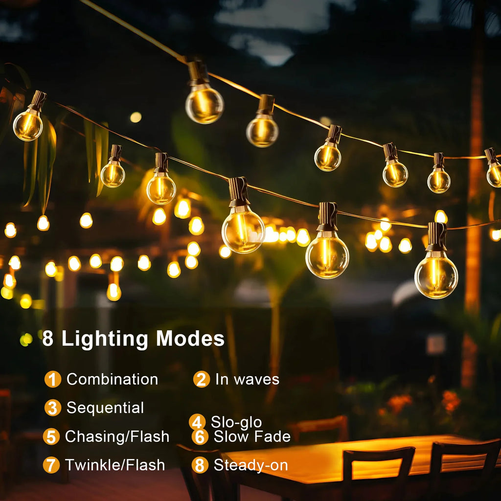 G40 LED Solar String Lights with Remote, 8 Modes, USB Charge, Waterproof for Outdoor Balcony Wedding