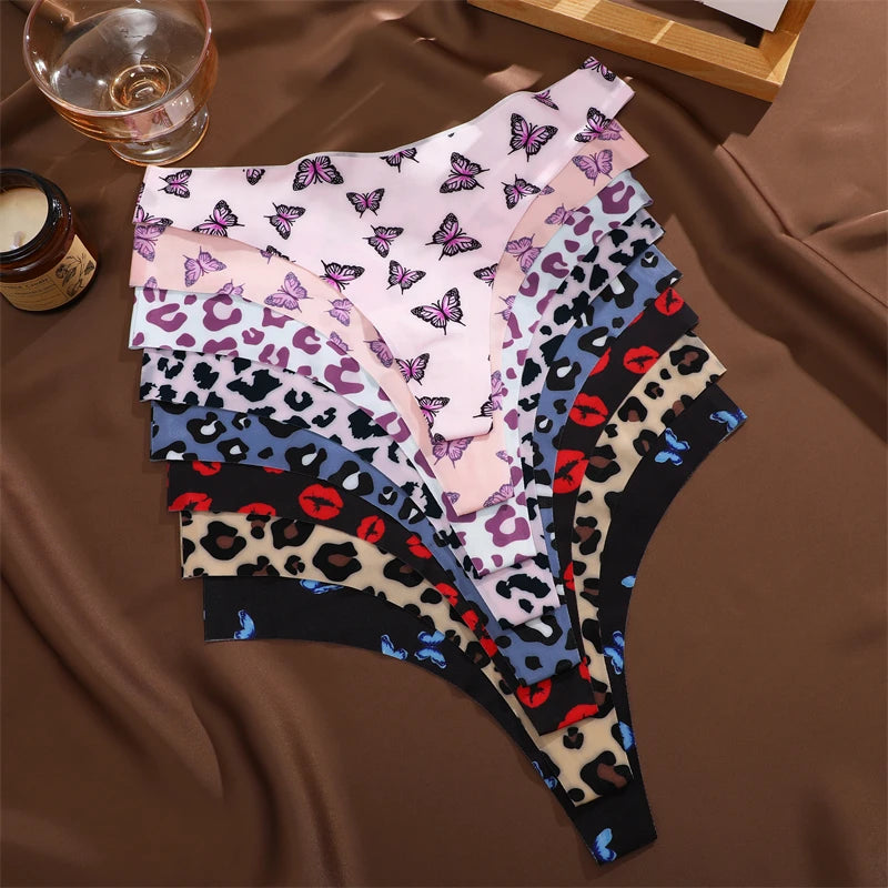 CowLost | activewear-pants-3pcs-womens-ice-silk-seamless-low-waist-leopard-thongs |5