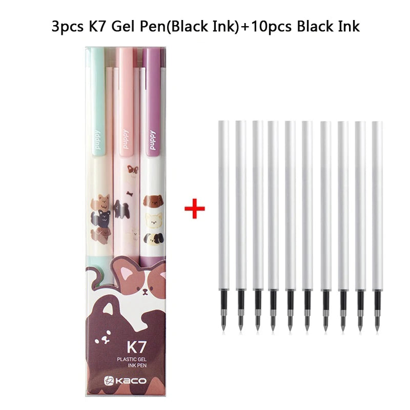 CowLost | product_id-kaco-cute-happy-puppy-gel-pen-set-3pcs-k7-push-0-5mm-black-ink-quick-drying-gel-ink-pen-papeleria-for-girls |12
