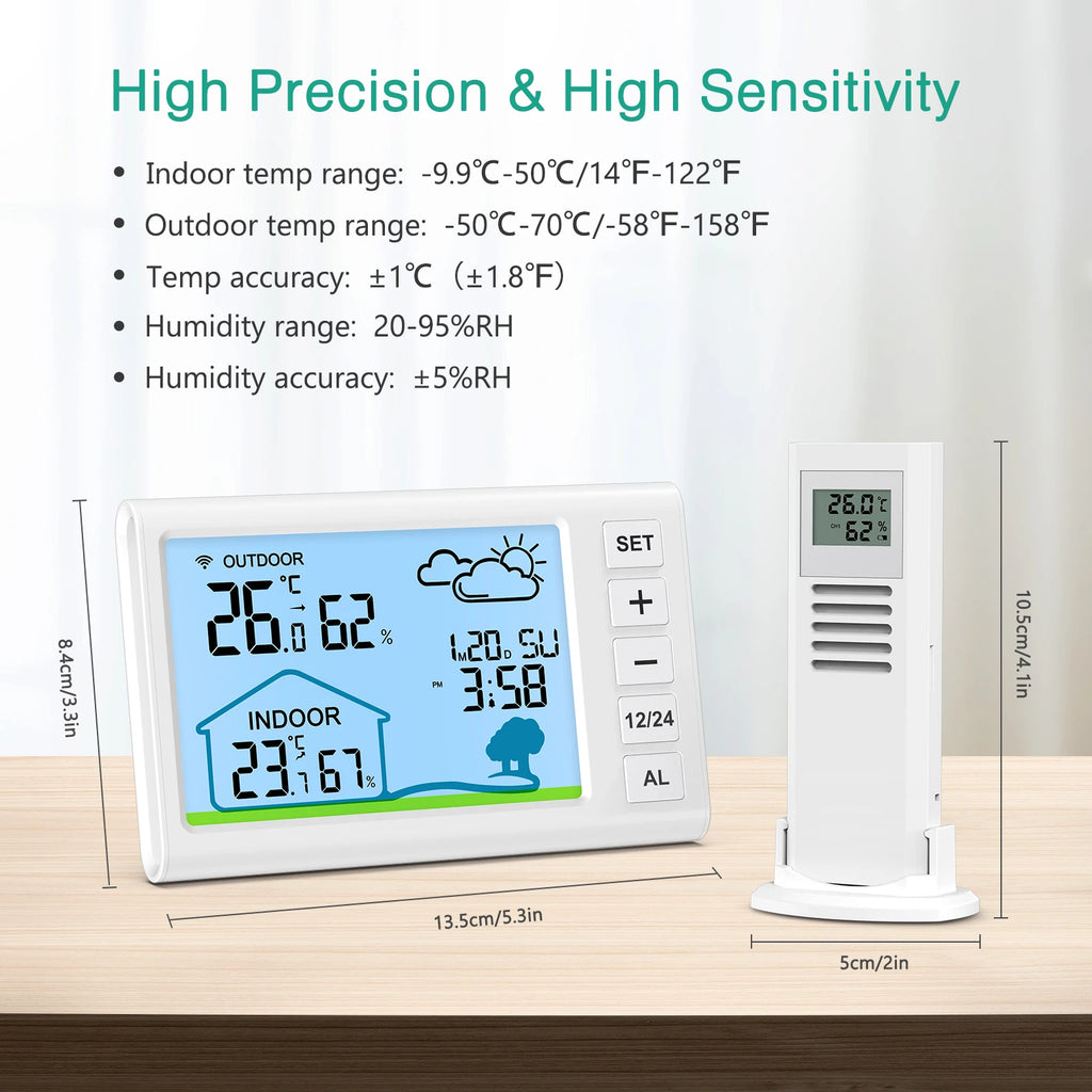 ORIA Wireless Digital Outdoor Thermometer Indoor Hygrometer Temperature Humidity Monitor with Clock