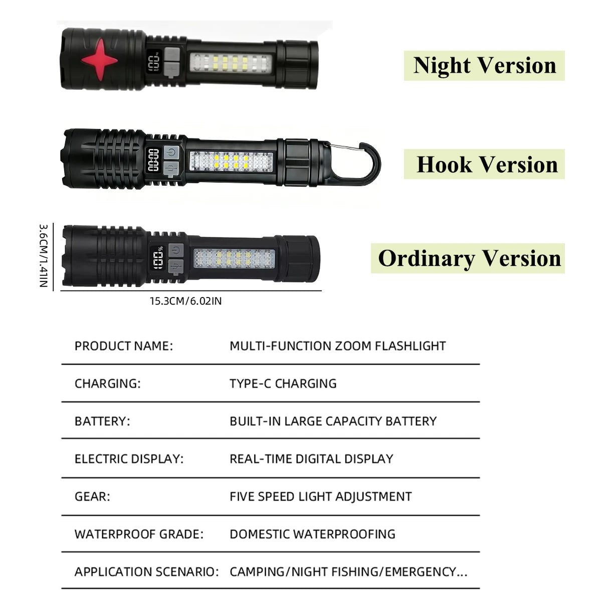 CowLost | product_id-kfvc-portable-rechargeable-type-c-led-flashlight-with-cob-side-light-for-camping |2