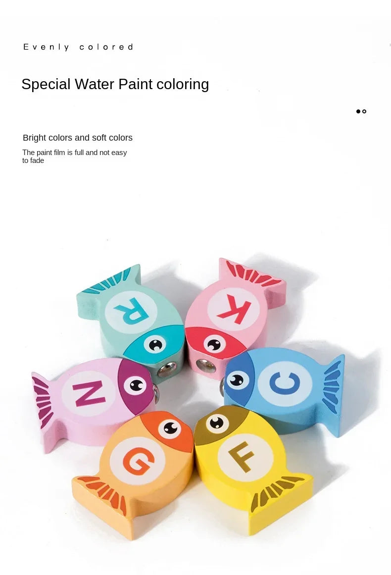 Kids Wooden Fishing Game Educational Alphabet Numeric Cognitive Toy with Magnet