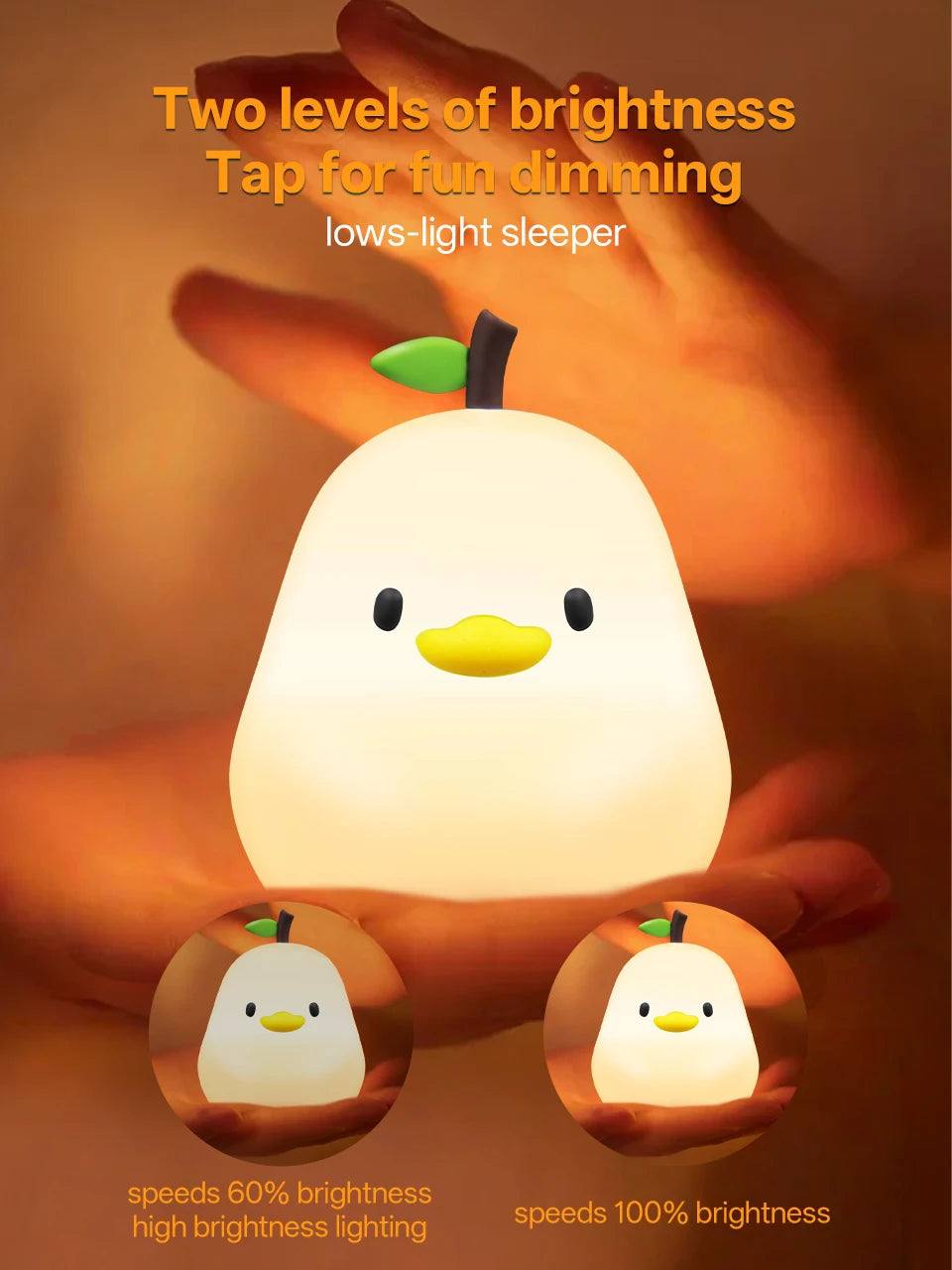 CowLost | product_id-pear-usb-rechargeable-7-color-dimmable-touch-silicone-pat-duck-night-light |9