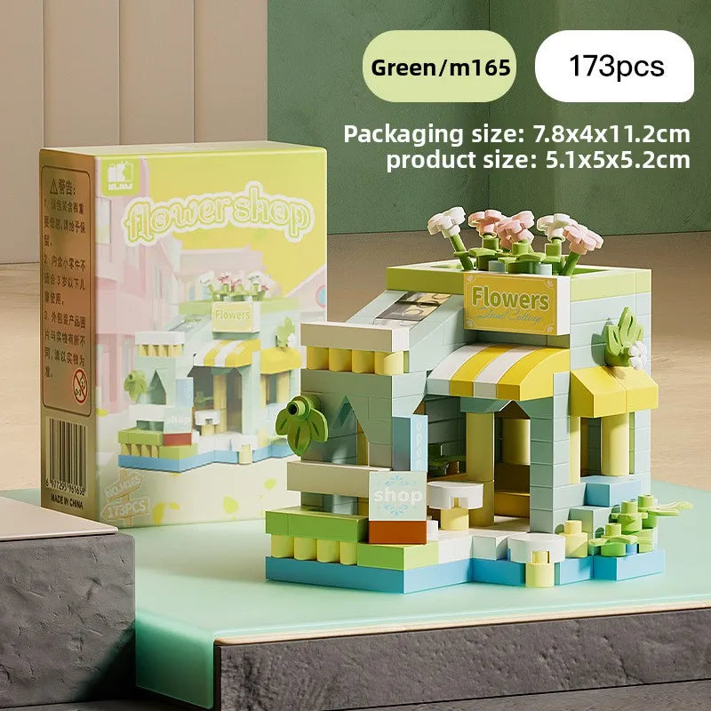 Mini City Street View Flower Shop Building Blocks Kit Educational Toy for Kids
