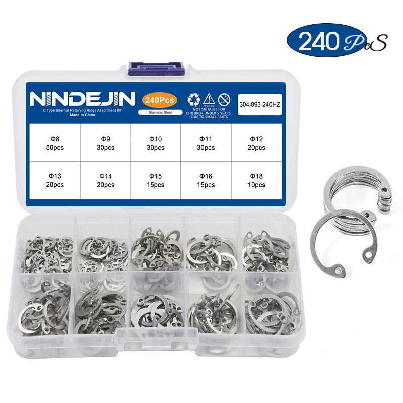 CowLost | nindejin-c-type-internal-circlip-retaining-rings-assortment-kit-for-hole-stainless-steel |16