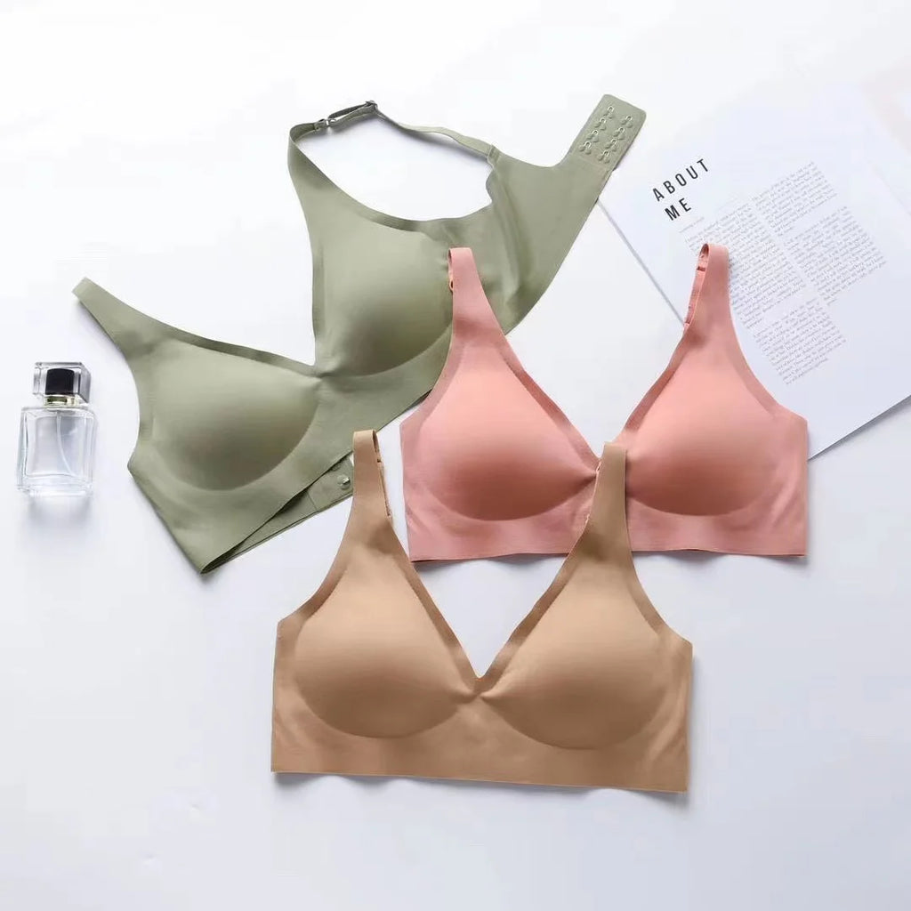 CowLost | seamless-ladies-underwear-v-neck-no-steel-ring-small-chest-gathered-adjustable-small-comfortable-thin-top-bra |5