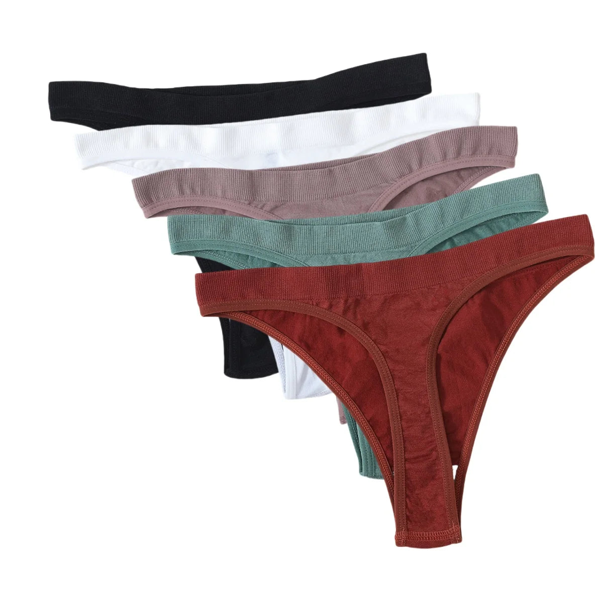 CowLost | product_id-5pcs-brazilian-high-waist-sports-thong-g-string-panties-women-m-xl-solid-t-back-underwear-set |33