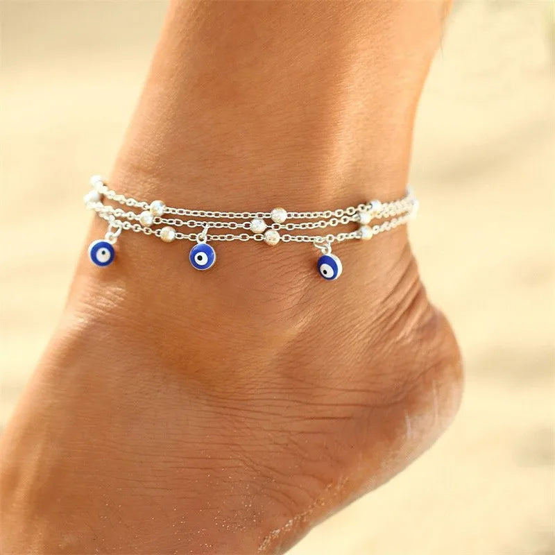 CowLost | elegant-daisy-flower-anklets-for-women-bohemian-blue-turkish-eyes-elephant-metal-chain-ankle-bracelet-summer-beach-foot-jewelry |6