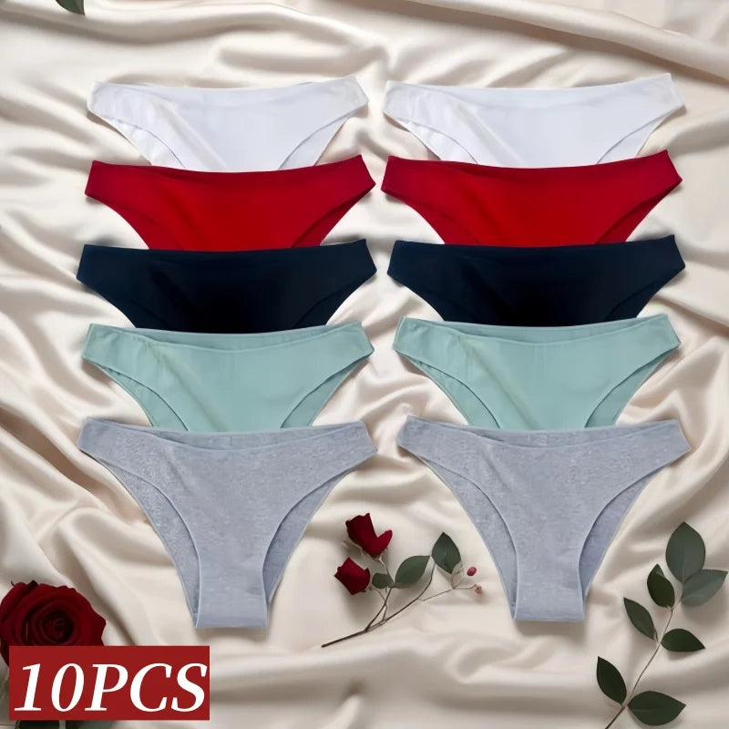 CowLost | product_id-10pcs-women-s-low-rise-seamless-cotton-briefs-solid-color-panties-m-xxl |2