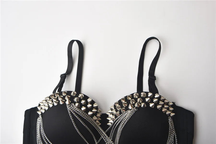 CowLost | activewear-pants-gold-rivets-chains-sexy-push-up-bra-bralette-crop-top-punk-gothic |12