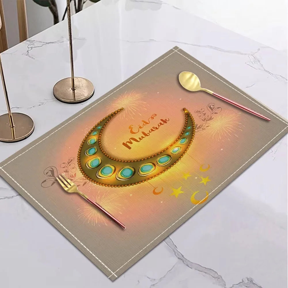 CowLost | 42x32cm-ramadan-linen-placemat-eid-mubarak-table-ornaments |13