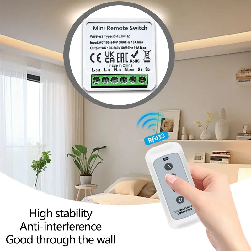 CowLost | garage-door-remotes-product_id-wireless-433mhz-16a-4-key-rf-switch-module-remote-ac-100-240v-relay-receiver |6