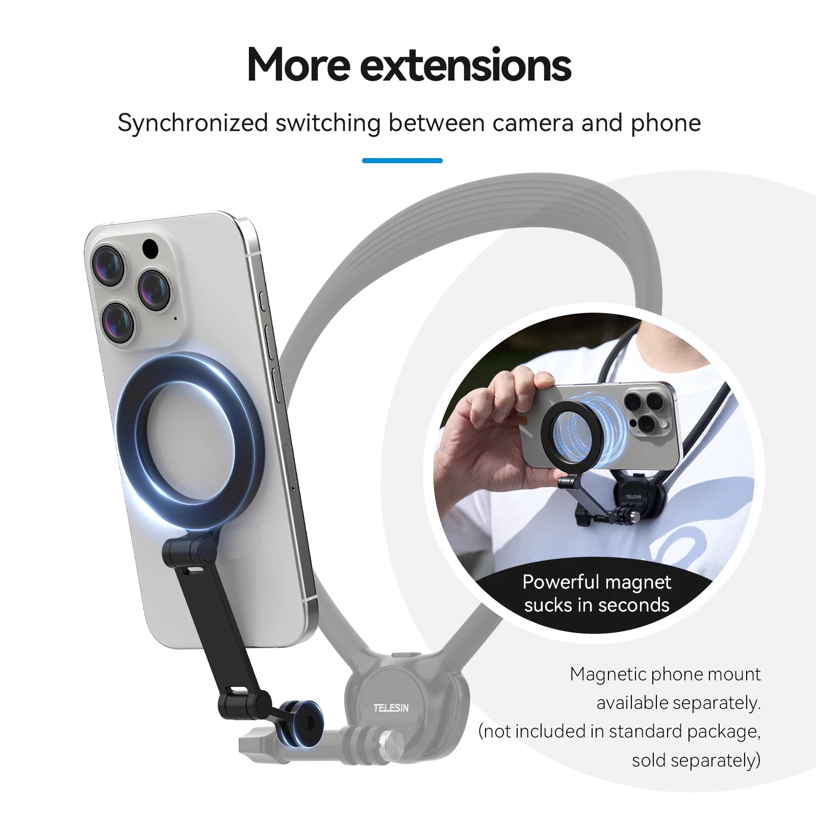 CowLost | telesin-phone-action-camera-2-in-1-neck-hold-mount-for-gopro-insta360-dji-osmo |1