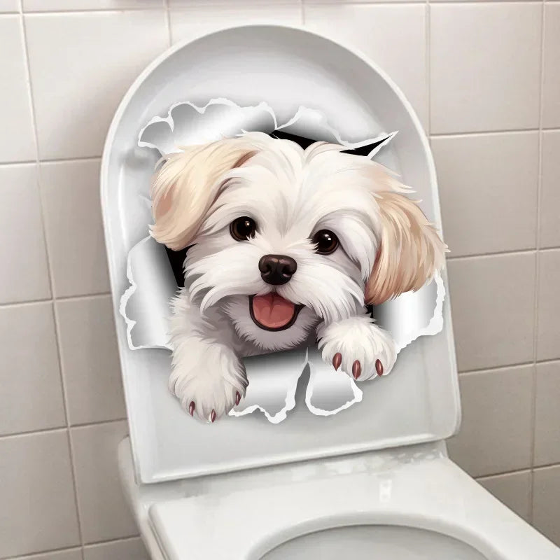 1pc Creative 3D Cracked Animal Dog Toilet Sticker