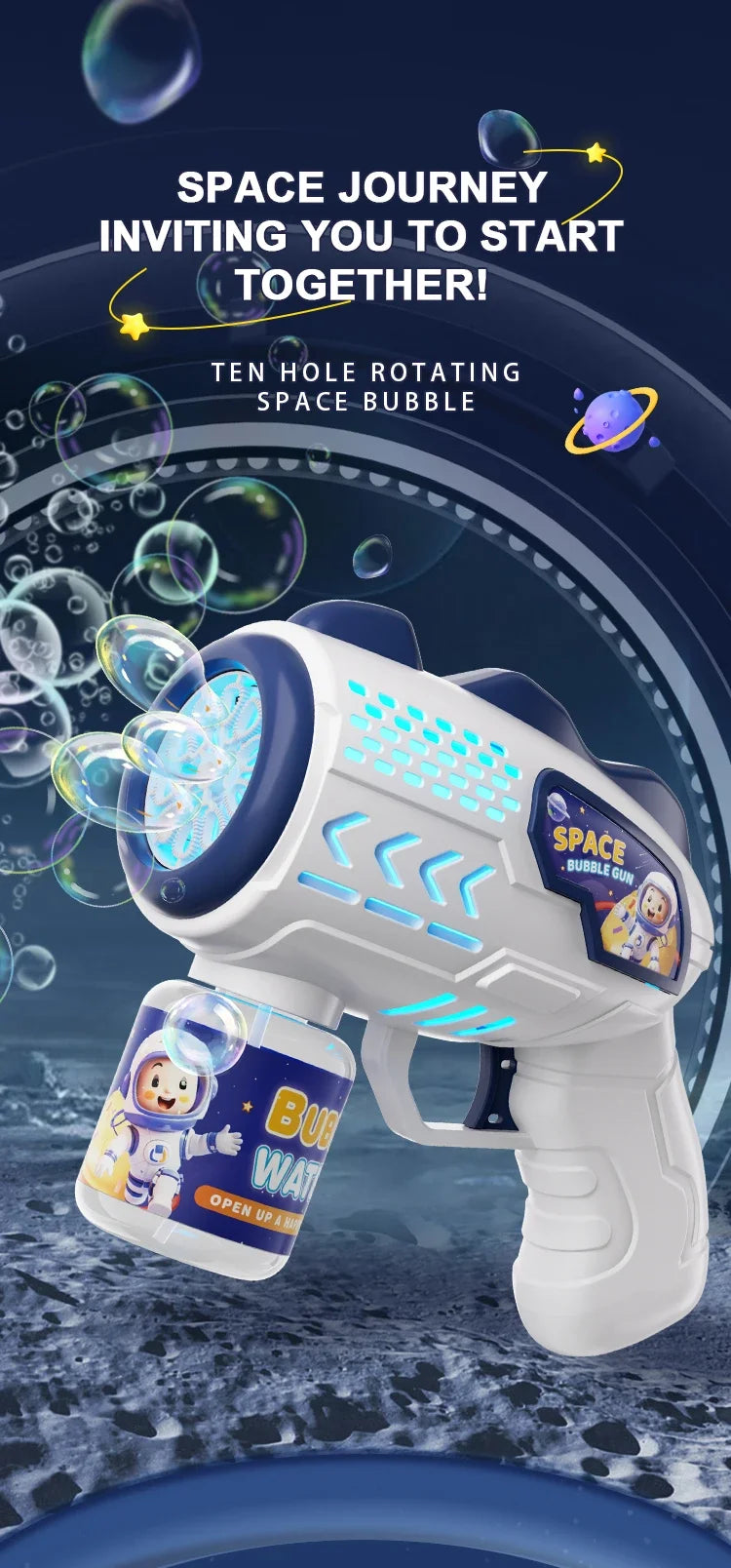 Space Astronaut Rocket Automatic Bubble Gun with Bubble Liquid Toy for Kids Gift