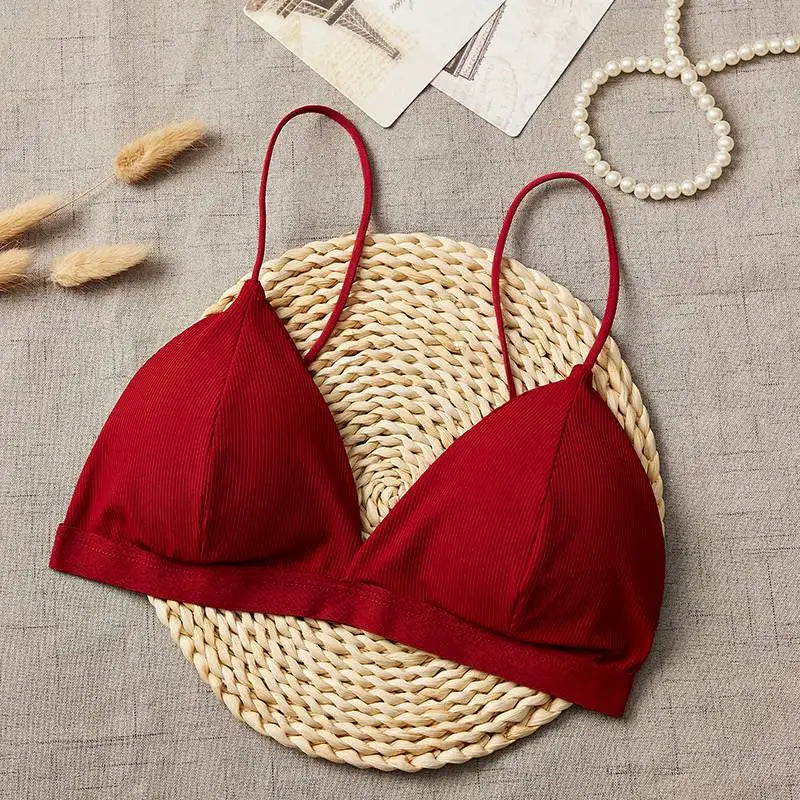CowLost | 2pcs-set-women-bralette-triangle-cup-bra-top-female-seamless-underwear-sexy-lingerie-v-neck-padded-bras-comfort-intimates |9