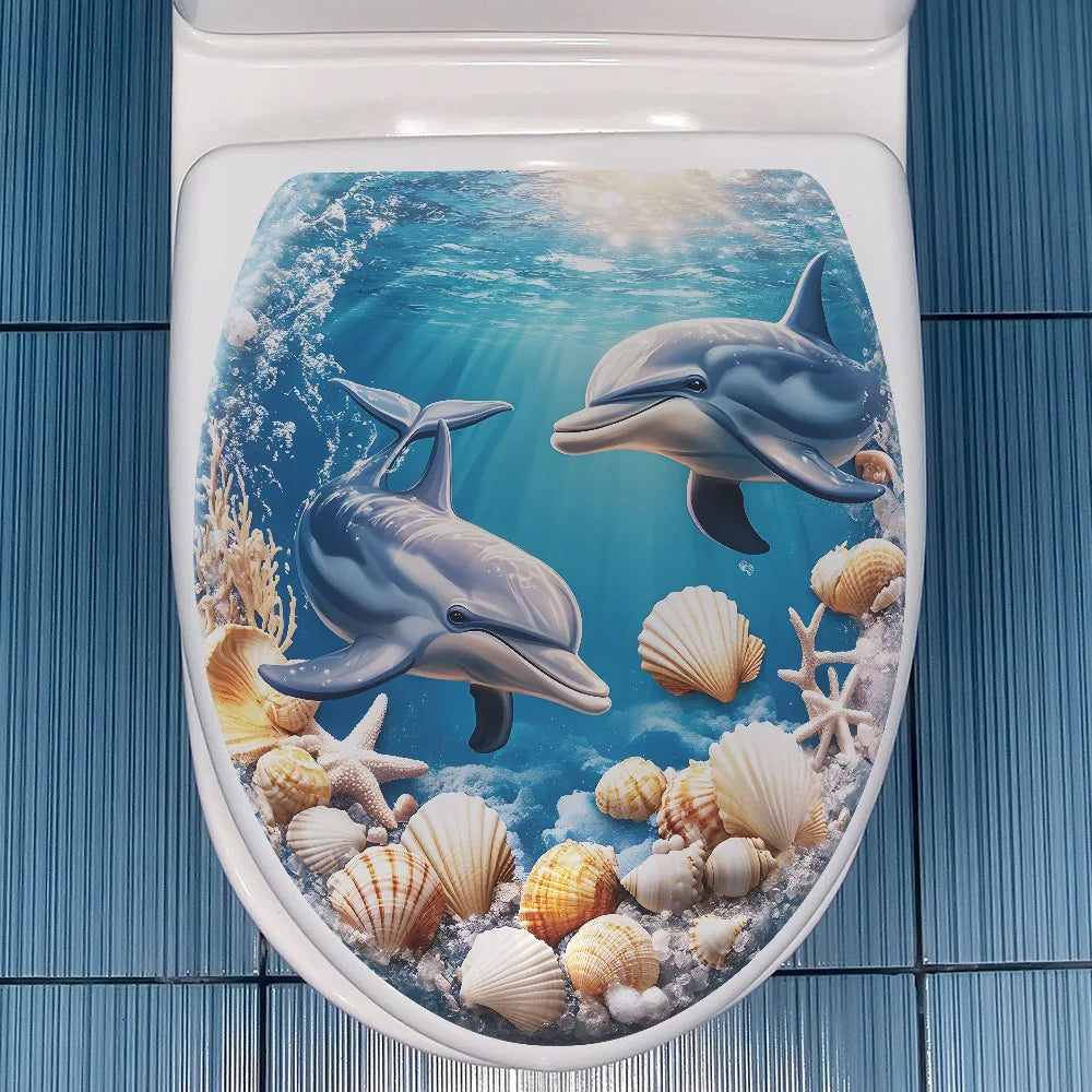 CowLost | 1pc-ocean-dolphin-shell-bathroom-toilet-sticker-decorative |10