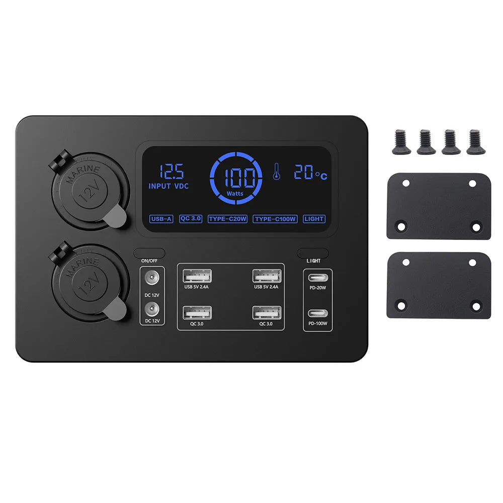 CowLost | portable-control-hub-with-led-lights-with-led-lights-100w-lcd-display-power-box-12v-mini-power-box-adapter-for-rvs-suvs-boats |5
