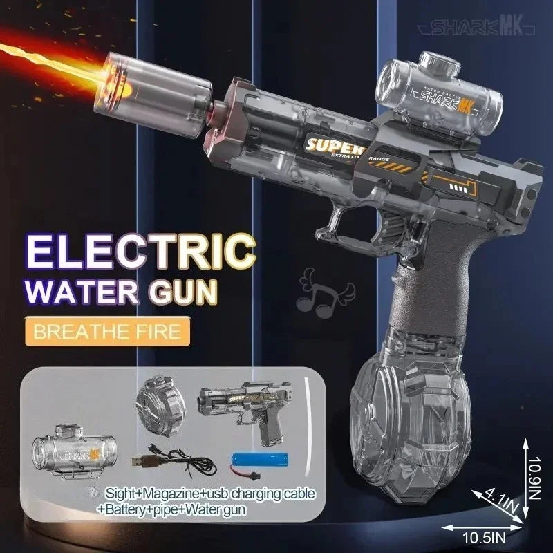 Automatic Electric Water Gun Toy with Simulated Firing, Recoil, and Sensor Lights for Kids