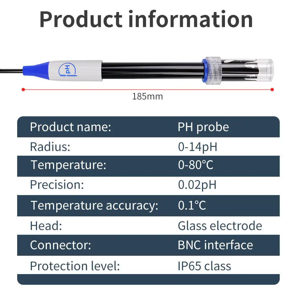 PH Electrode Probe BNC Connector ORP Replacement Sensor IP65 Glass Composite for Lab Aquarium