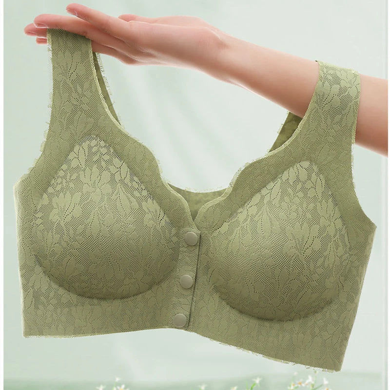 CowLost | product_id-womens-wireless-front-buckle-lace-thin-cup-gathered-sports-bra-vest-large |5