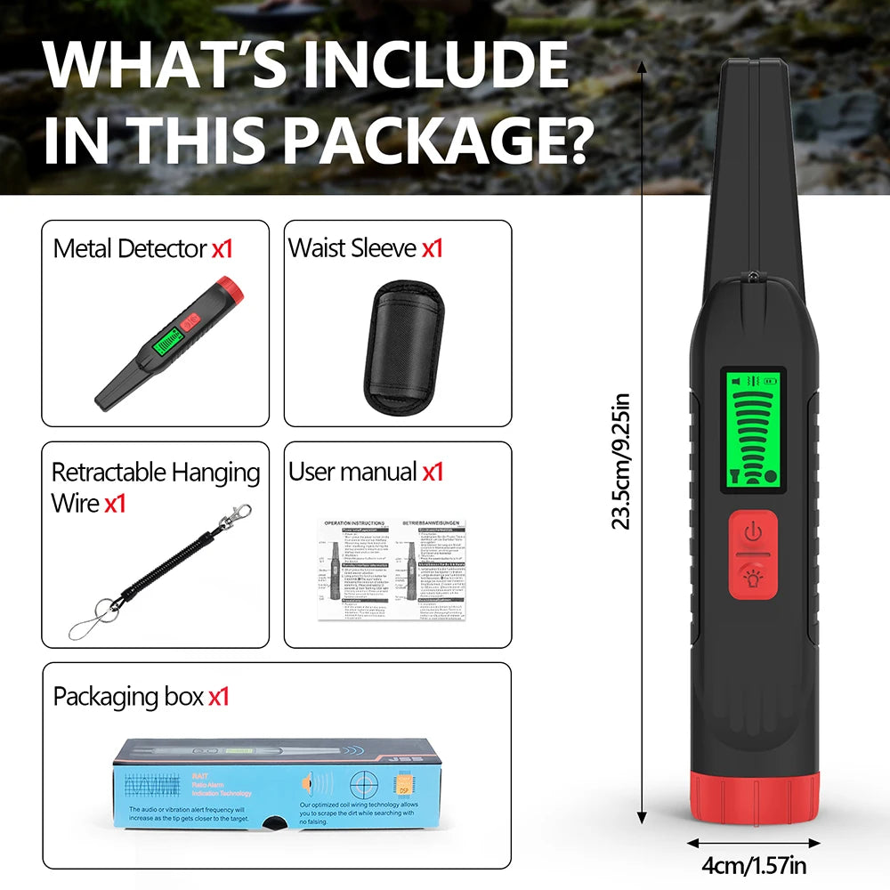 Handheld 360° Side-Scan Metal Detector GP-Pointer with LED Light for Gold Silver Coin Treasure Hunting