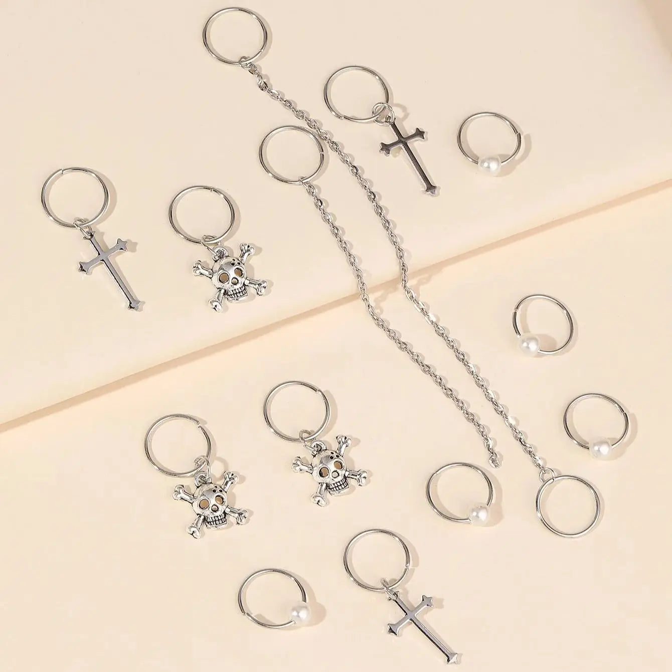 13pcs Cross&Skull Decor Hair Ring