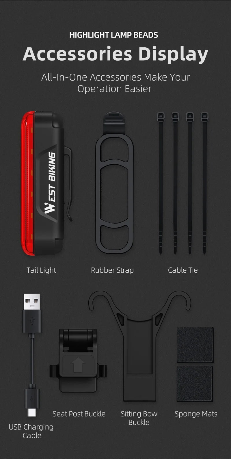 CowLost | west-biking-bike-taillight-laser-brake-sensing-rear-light-ipx5-waterproof-usb-charging-bike-light-mtb-road-bicycle-accessories |25