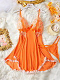 CowLost | summer-orange-hot-lace-mesh-contrasting-sexy-babydoll-dress-slim-fit-erotic-lingerie |1