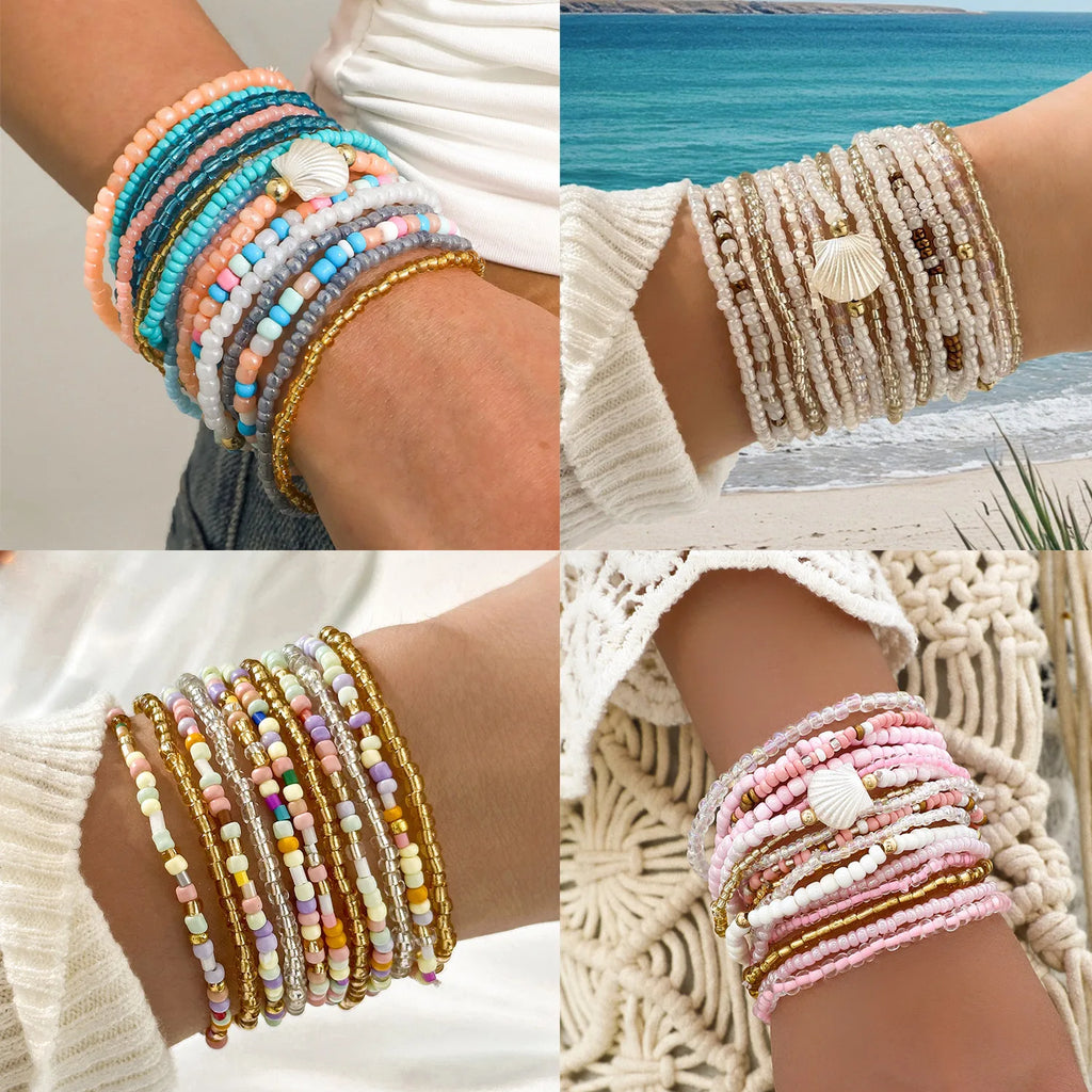 CowLost | elastic-beaded-bracelets-bohemian-colorful-beads-stretchy-strand-chain-bangle-girls-summer-beach-party-vacation-jewelry |5