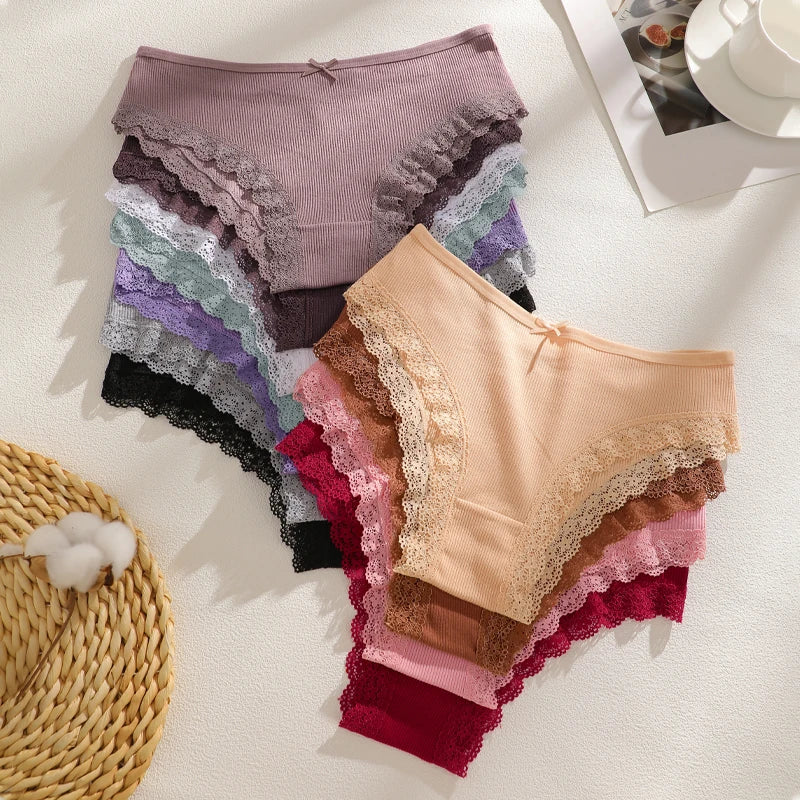 CowLost | activewear-pants-finetoo-4pcs-women-s-cotton-striped-lace-briefs |2