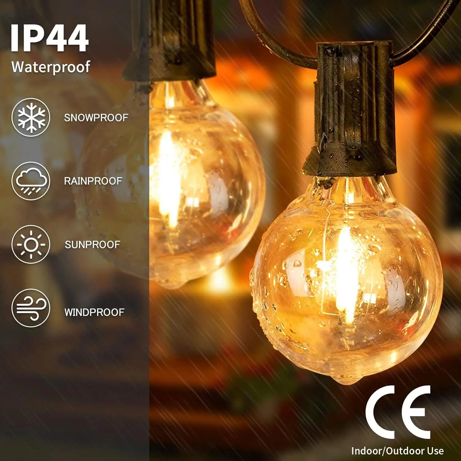 100FT G40 LED Globe String Lights, 100 Waterproof Plastic Bulbs for Outdoor Christmas Party Garden Decor