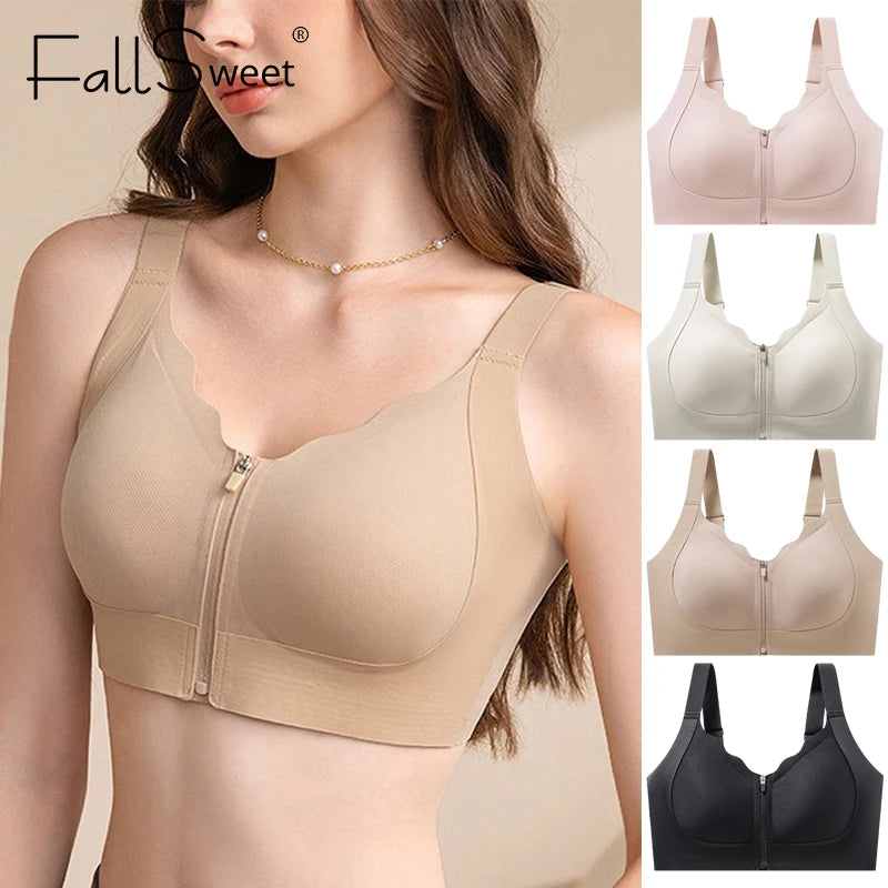 CowLost | product_id-fallsweet-womens-wireless-seamless-front-zipper-sports-bra-crop-top-for-yoga-fitness |2