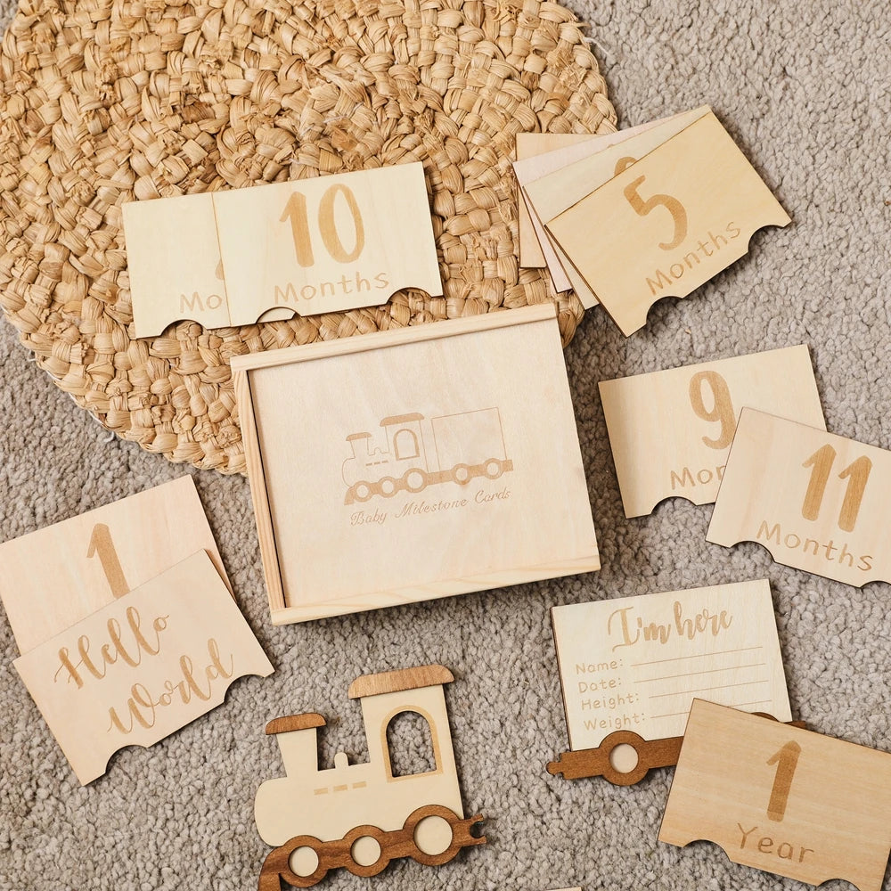 CowLost | baby-transport-accessories-wooden-baby-growth-milestone-cards-1-12-months-with-train-box-photo-props |13