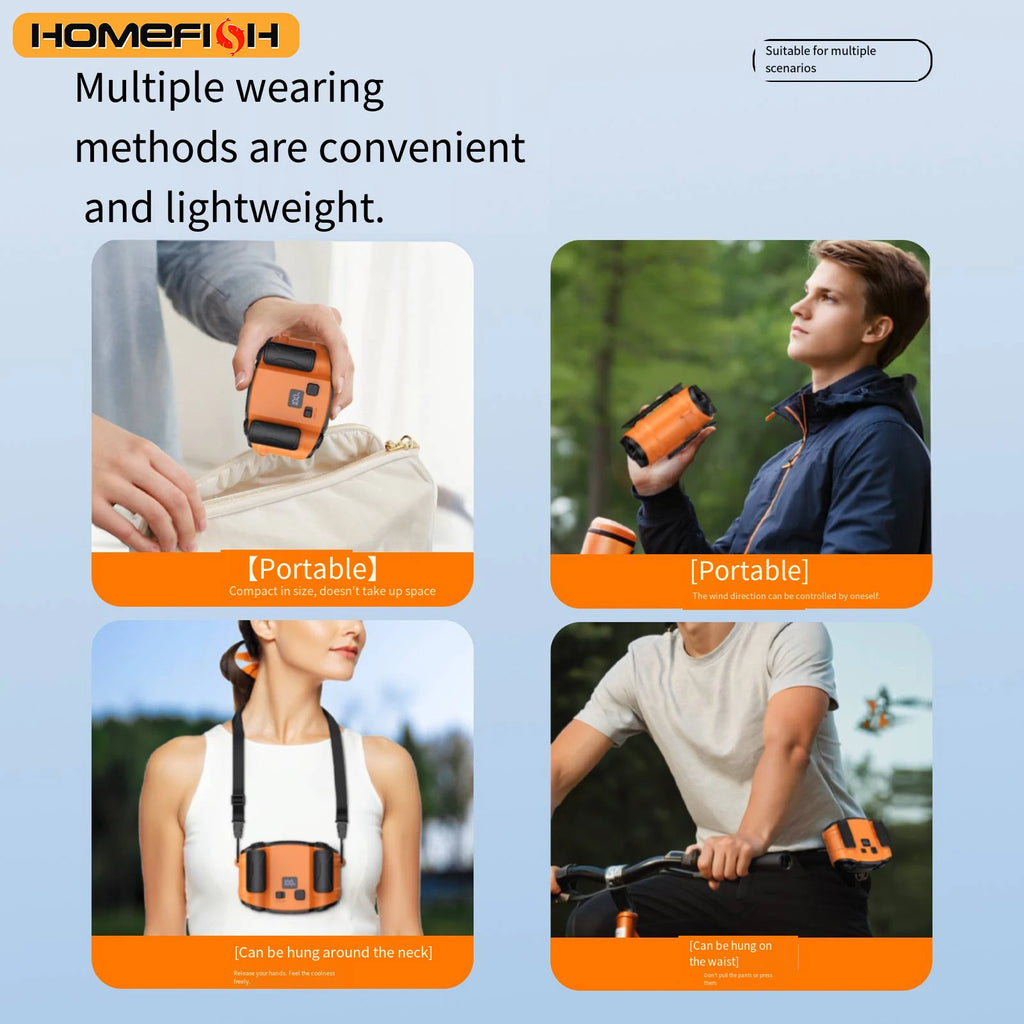 CowLost | product_id-portable-usb-rechargeable-mini-neck-fan-with-waist-clip-power-bank-led-light-for-outdoor-sports-and-camping |3