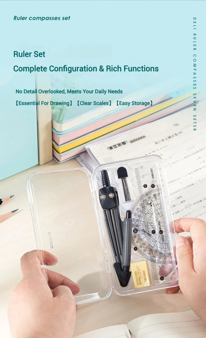 CowLost | deli-student-ruler-and-compass-set-for-drawing-multifunctional-learning |7