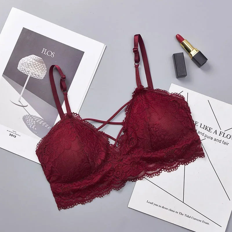 CowLost | product_id-ollymurscn-womens-floral-lace-wireless-push-up-padded-bra-with-cross-straps |7