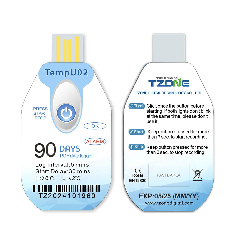 Disposable USB Temperature Data Logger 30/60/90 Days PDF Report for Vaccine Cold-Chain