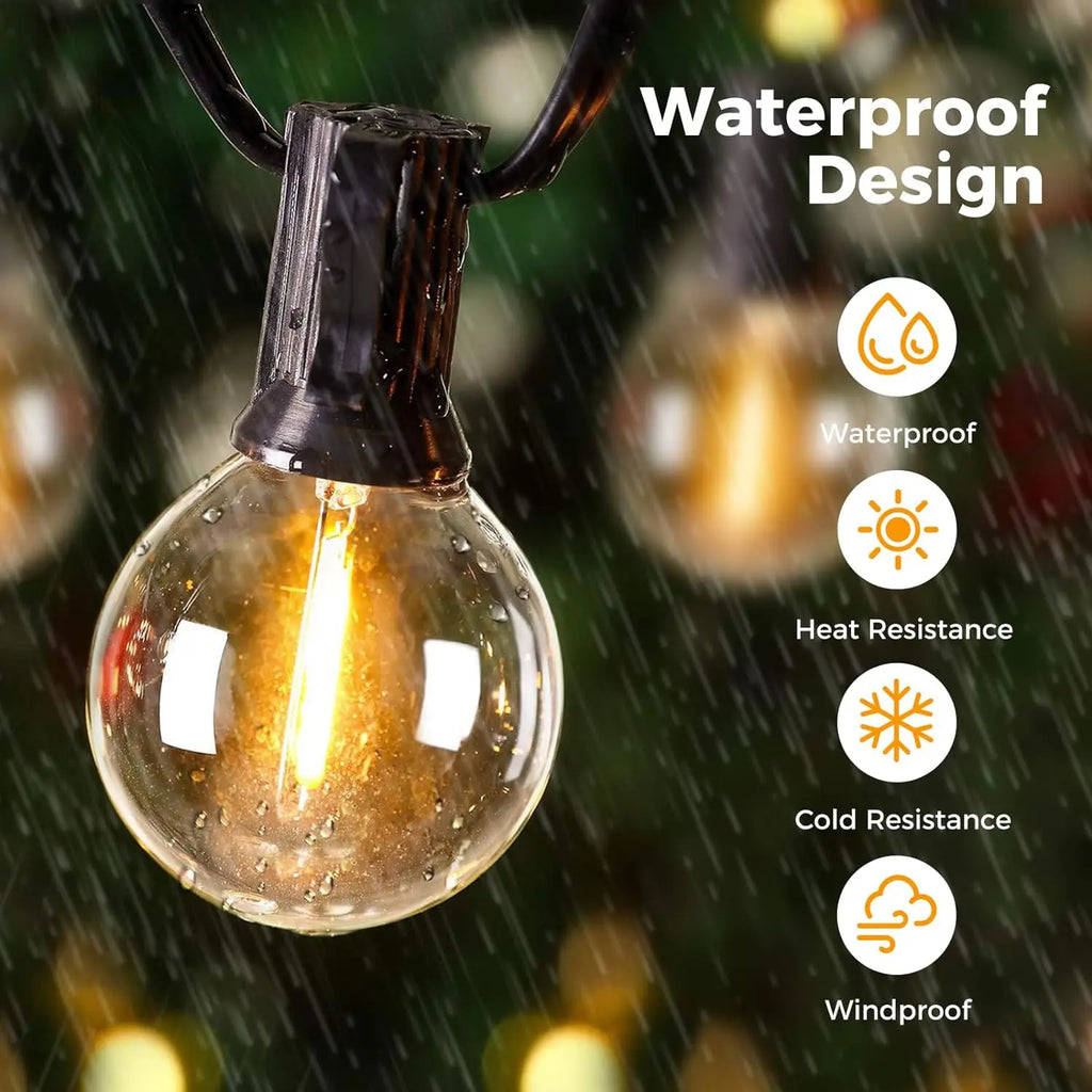 Mexllex 15.5M G40 Solar LED String Lights Outdoor Waterproof with 8 Modes for Patio Balcony Wedding