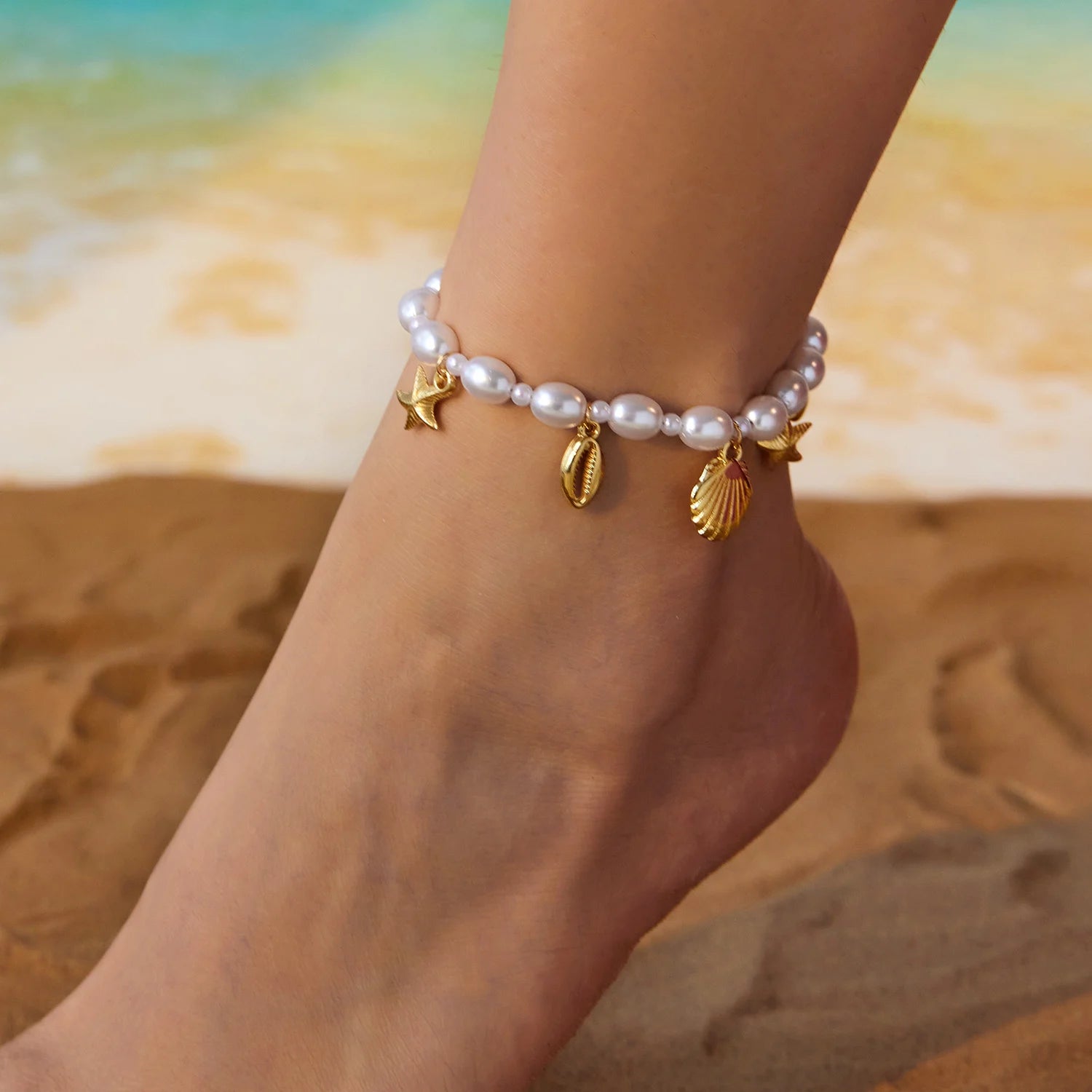 CowLost | vintage-gold-color-starfish-shell-anklets-for-women-double-layer-foot-chain-ankle-bracelet-on-the-leg-beach-barefoot-jewelry |2