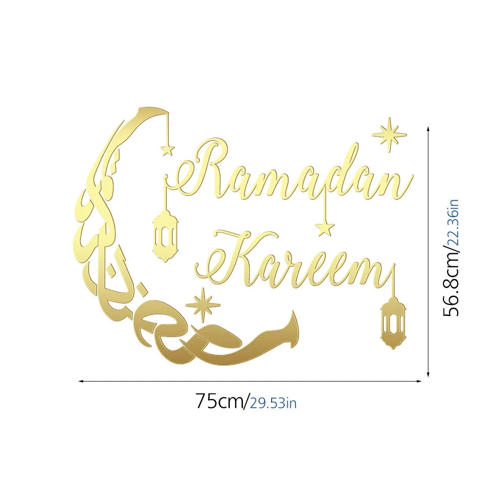 CowLost | ramadan-kareem-acrylic-stickers-golden-mirror-moon-star-self-adhesive-wall-sticker |8