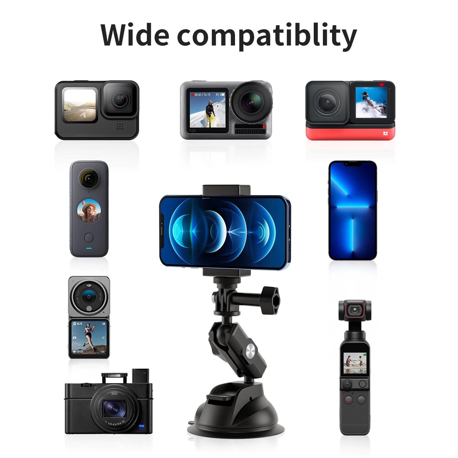 CowLost | telesin-car-phone-action-camera-holder-suction-cup-360-adjustable |5