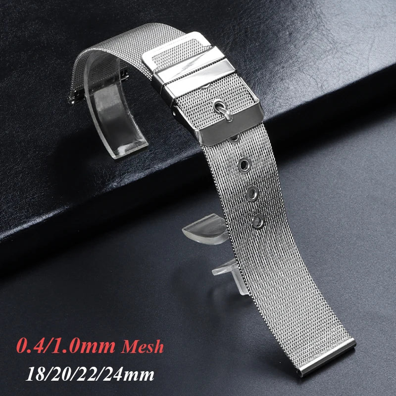 CowLost | product_id-universal-stainless-steel-milanese-watchband-18-24mm-silver-black-replacement-strap-for-smartwatches |1