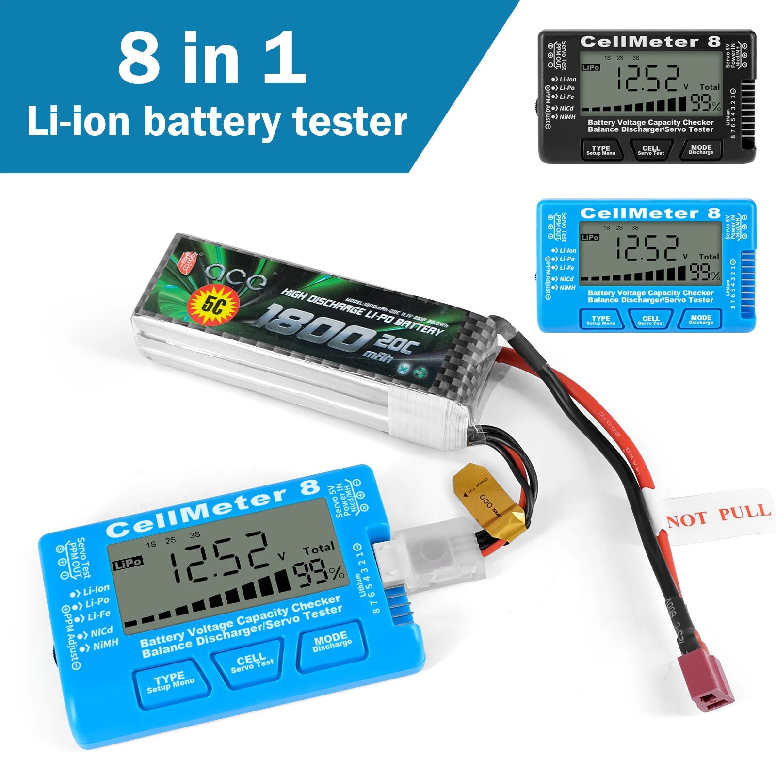 8 in 1 CellMeter Battery Capacity Tester Digital RC LiPo Li-ion NiMH Checker