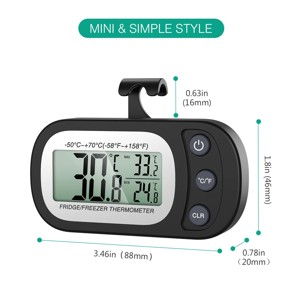 ORIA 2pcs Digital Waterproof Refrigerator Thermometer with Magnet and Hook, Max/Min Record
