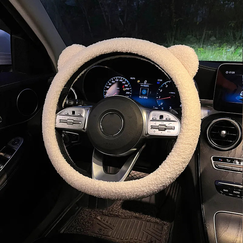CowLost | winter-warm-soft-plush-cartoon-bear-ear-car-interior-accessories |3