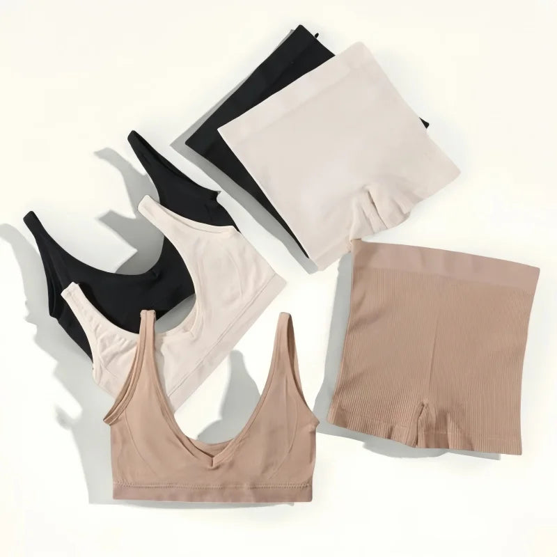 CowLost | product_id-seamless-wireless-v-neck-bra-and-soft-shorts-set-for-women-comfort |2