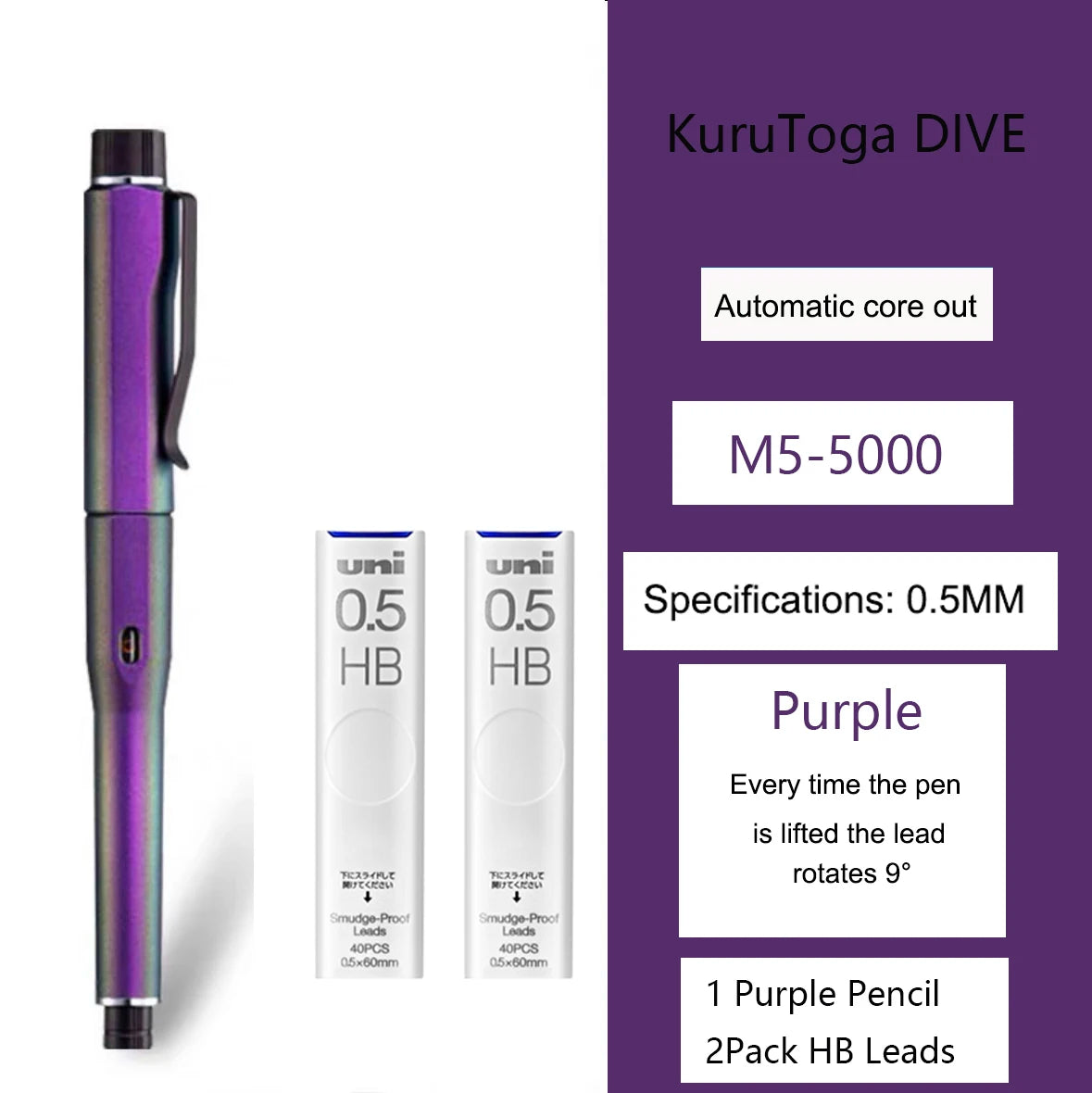CowLost | product_id-uni-m5-5000-kurutoga-dive-0-5mm-hb-self-rotating-mechanical-pencil-black |22