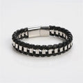 CowLost | badge-pass-holders-mens-classic-hand-woven-stainless-steel-leather-braided-bracelet |22