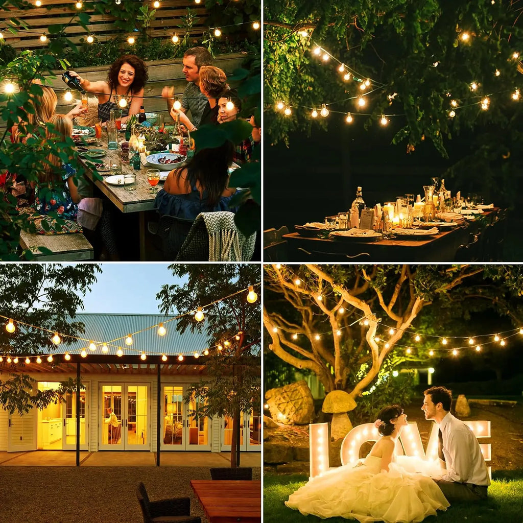 Mexllex 15.5M G40 Solar LED String Lights Outdoor Waterproof with 8 Modes for Patio Balcony Wedding